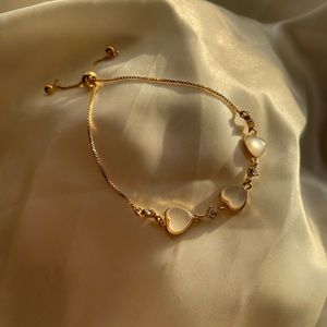 NEW Vintage Gold Opal Heart w/Diamonds Slider Bracelet